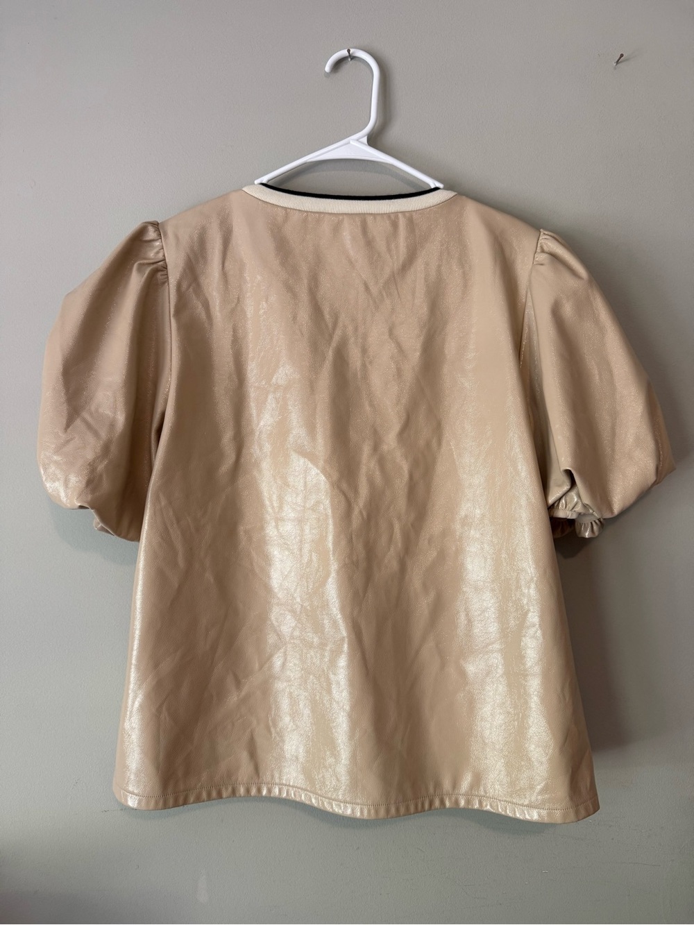 THML Beige Faux Leather Puff-Sleeve Women’s Top - Picture 2 of 4
